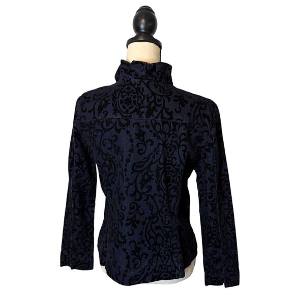 Tantrums Blue Jean Jacket Velvet Design Ruffle Trim Zip Up Denim Women's Medium - Picture 4 of 7